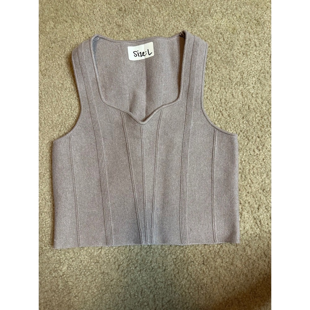 Unbranded Mauve Knit Ribbed Sleeveless‎ Crop Top Sweetheart Neckline Large